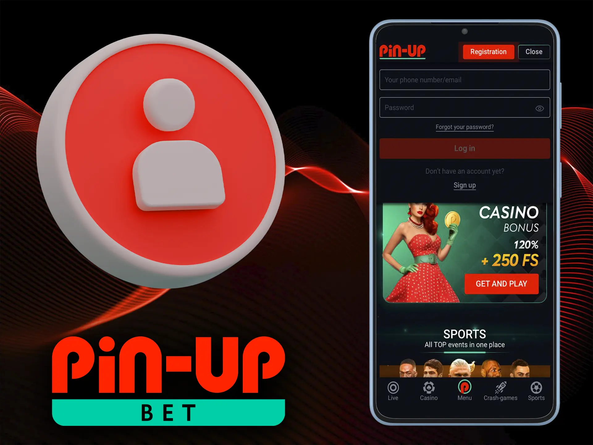 Enter your email and password to log in to Pin Up.