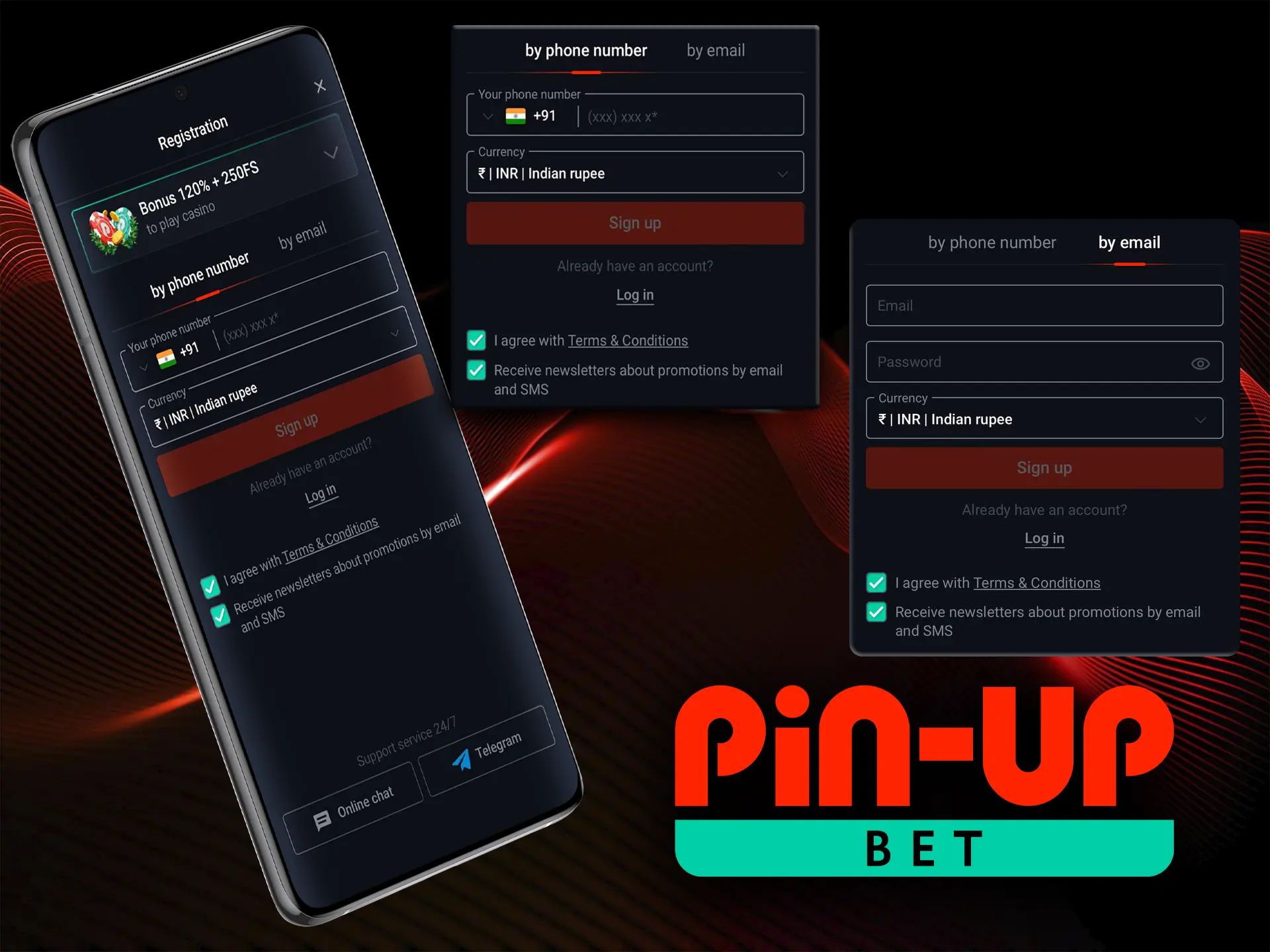 You can also sign up for Pin Up via the app.